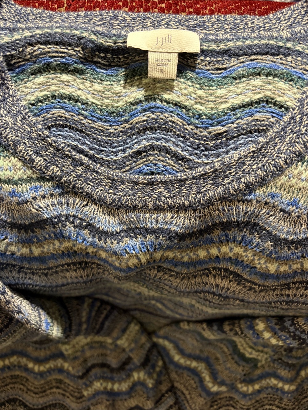 J. Jill Blue & Green Wave-Striped Knit Top